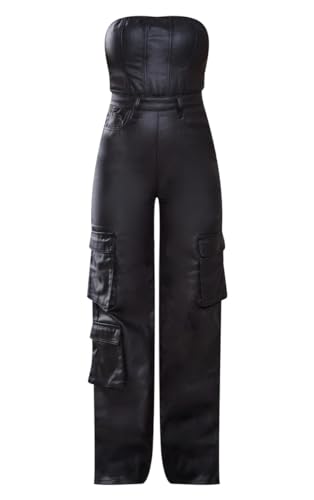Cookies Leather Jumpsuit Sexy Off the Shoulder Top