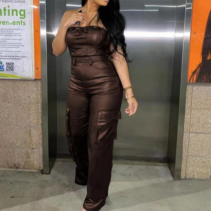 Cookies Leather Jumpsuit Sexy Off the Shoulder Top