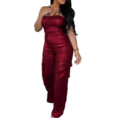 Cookies Leather Jumpsuit Sexy Off the Shoulder Top