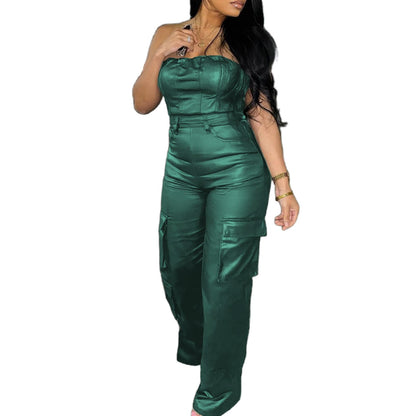 Cookies Leather Jumpsuit Sexy Off the Shoulder Top