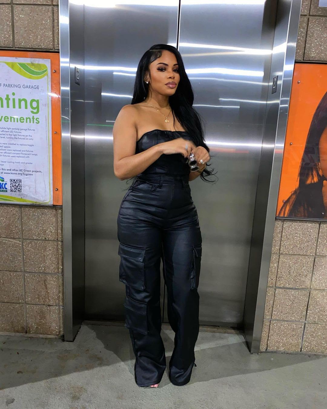 Cookies Leather Jumpsuit Sexy Off the Shoulder Top