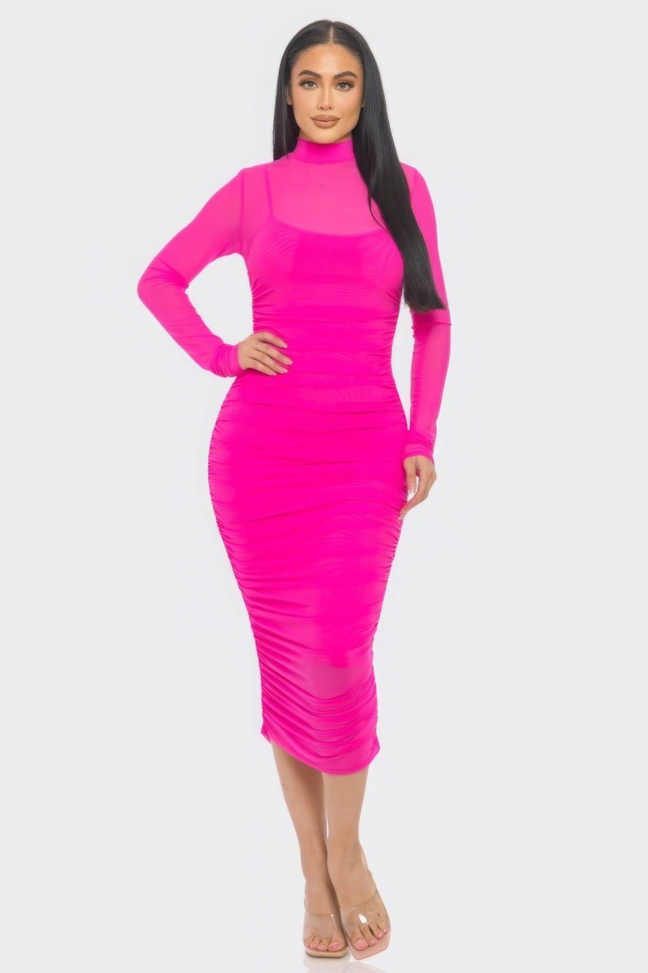 See Me Coming Ruched Midi Dress