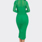 Solid Mesh Ruched Midi Dress