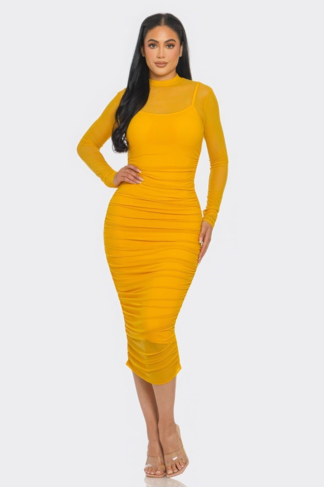 Cookie Mesh Ruched Midi Dress