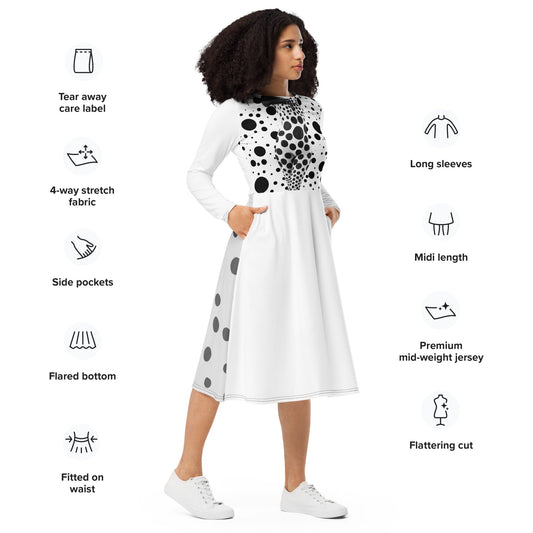 All-over print long sleeve midi dress