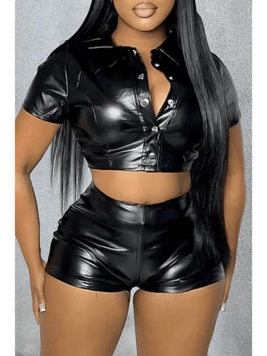 Faux Leather Licorice Shorts Set