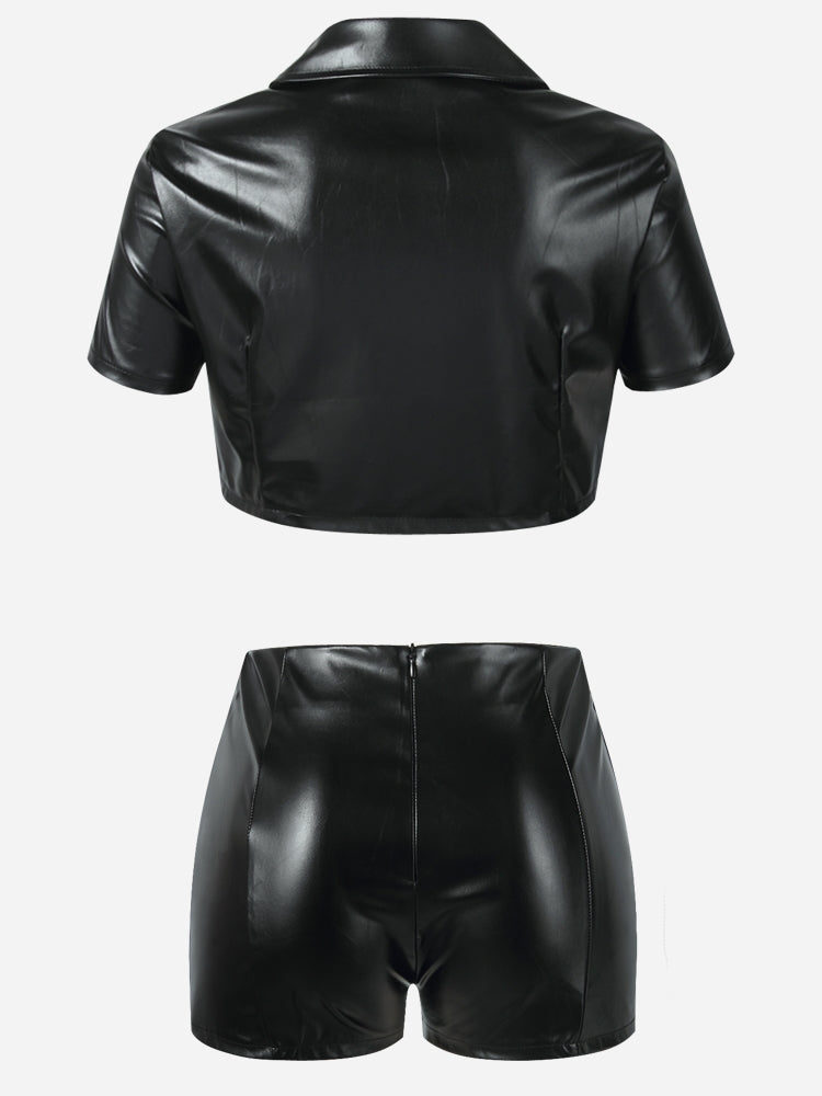 Faux Leather Licorice Shorts Set