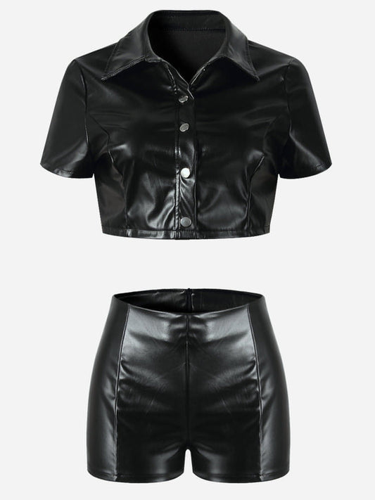 Faux Leather Licorice Shorts Set