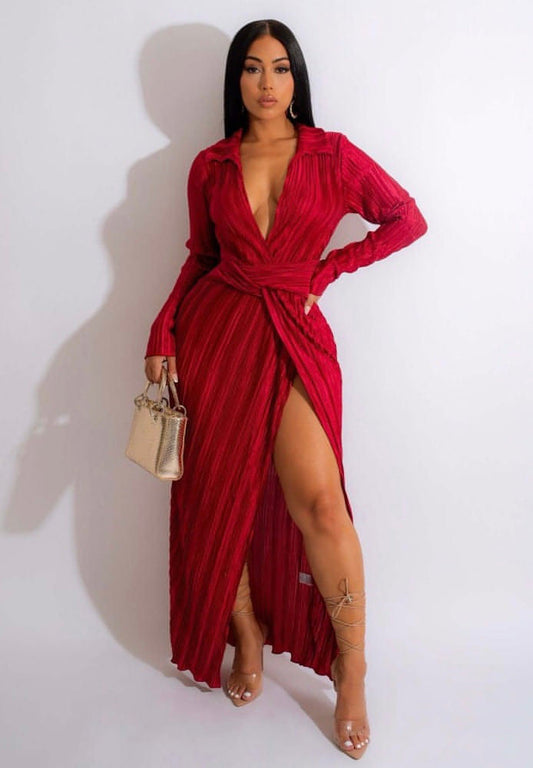 Raspberry Slit Maxi Dress