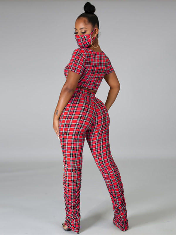 Stacked Pants Plaid Two Piece Set